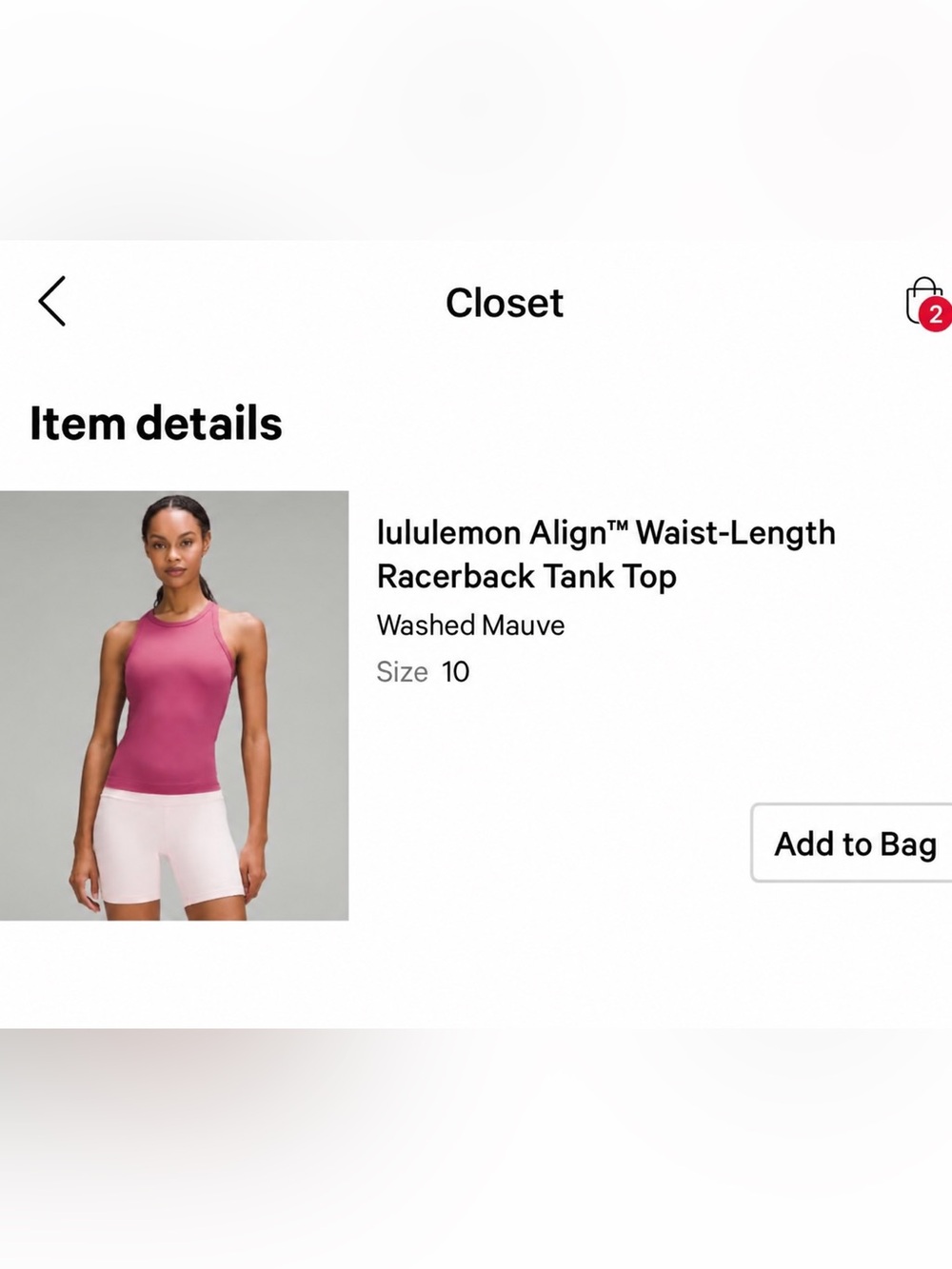 lululemon athletica mauve racerback tank